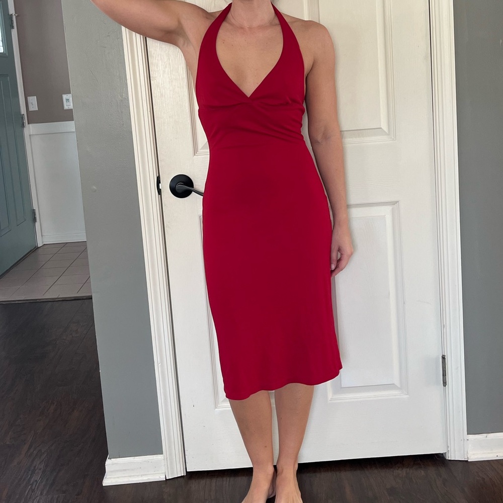 Elegant Red Halter Dress